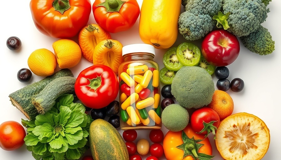Vytanutra C Vitamin Supplement with fresh fruits and vegetables.