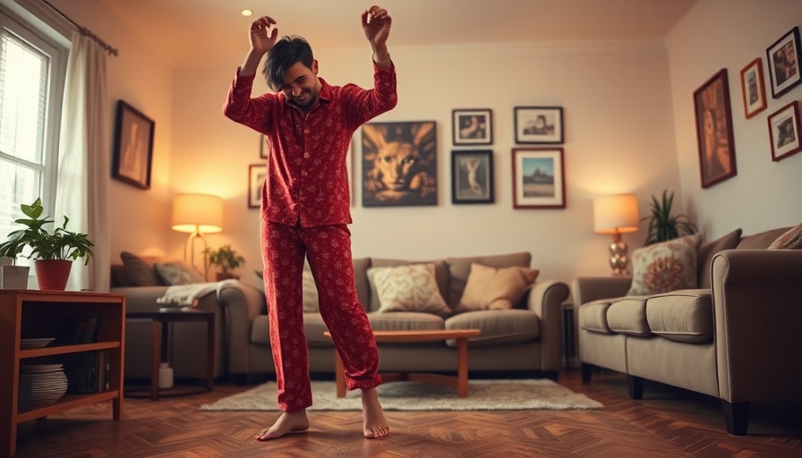Person dancing in living room, highlighting facial paralysis awareness message.