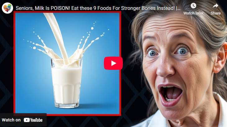 Surprised woman highlights calcium sources for bone health with glass of milk.