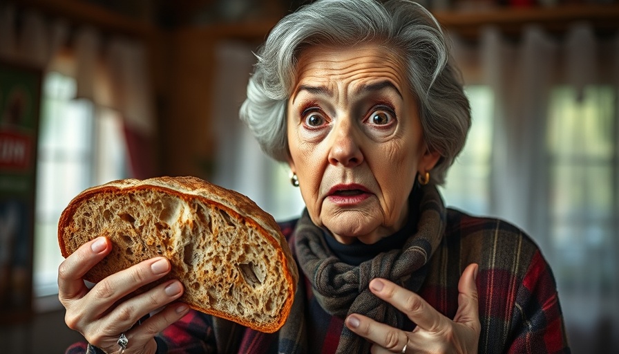 Older woman shocked by moldy bread; Healthy bread choices for seniors.