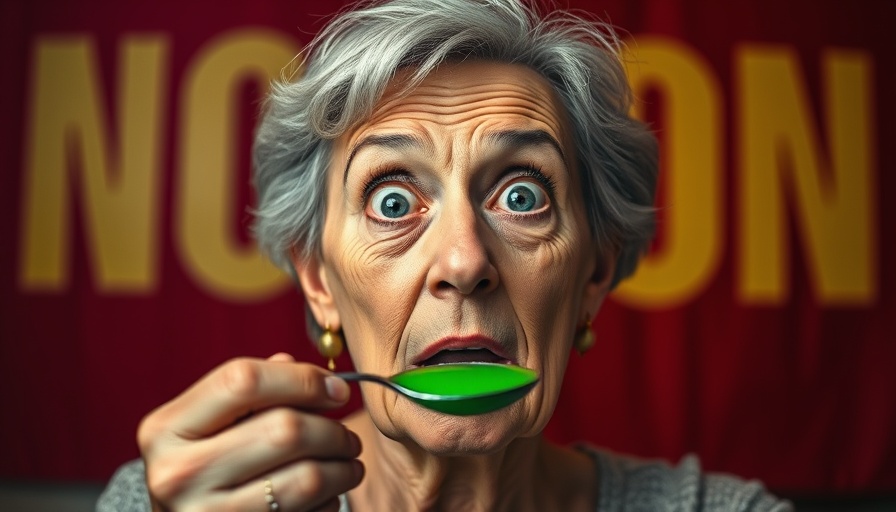 Surprised older woman with green liquid for superfoods for leg cramps.