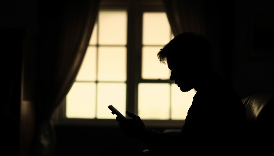 Contemplative silhouette, person with phone, dimly lit room.