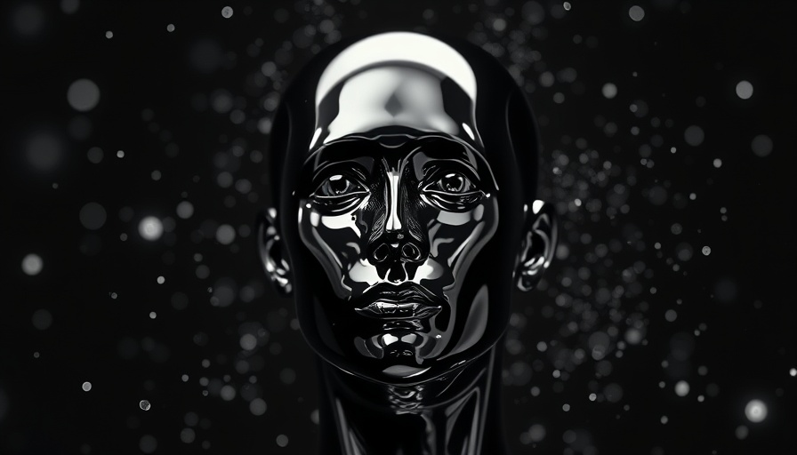 Futuristic chrome head releasing inner conflict in digital particles.