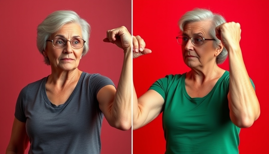 Older woman's muscle transformation; maintain muscle strength concept.