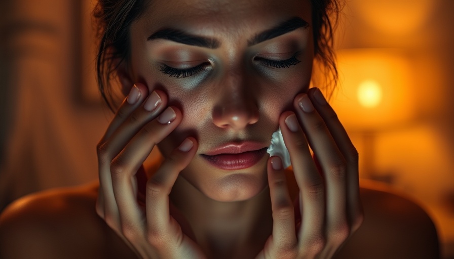 Person applying night cream, focused expression, dimly lit room