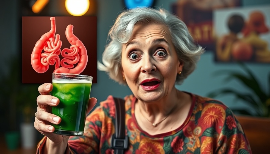 Advertisement for natural drinks to fight intestinal parasites, featuring a surprised woman holding a green drink.