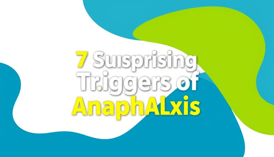 Graphic with text on 7 surprising triggers of anaphylaxis in green and blue tones