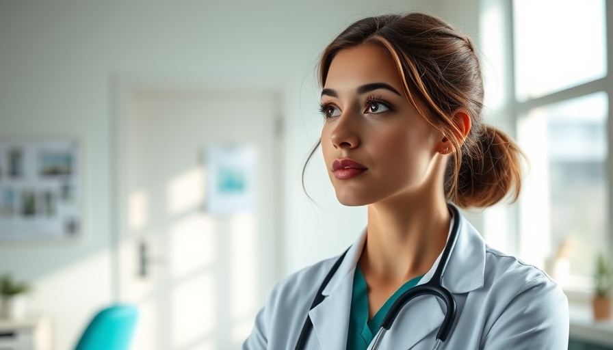 Young doctor contemplating hormonal health solutions in a medical office.