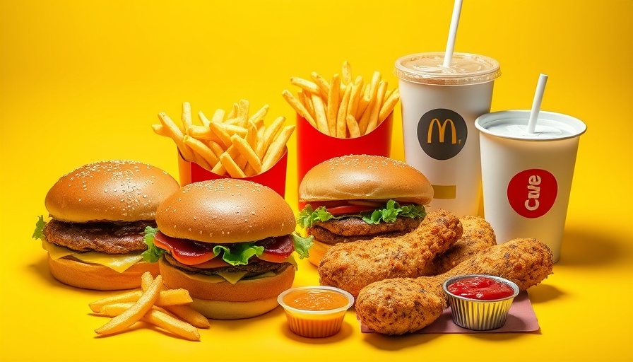 Fast food items on yellow background highlighting ultraprocessed foods health risks.