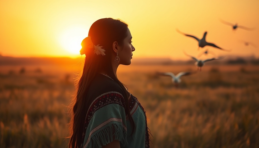 Serene woman at sunset symbolizes shamanic healing music