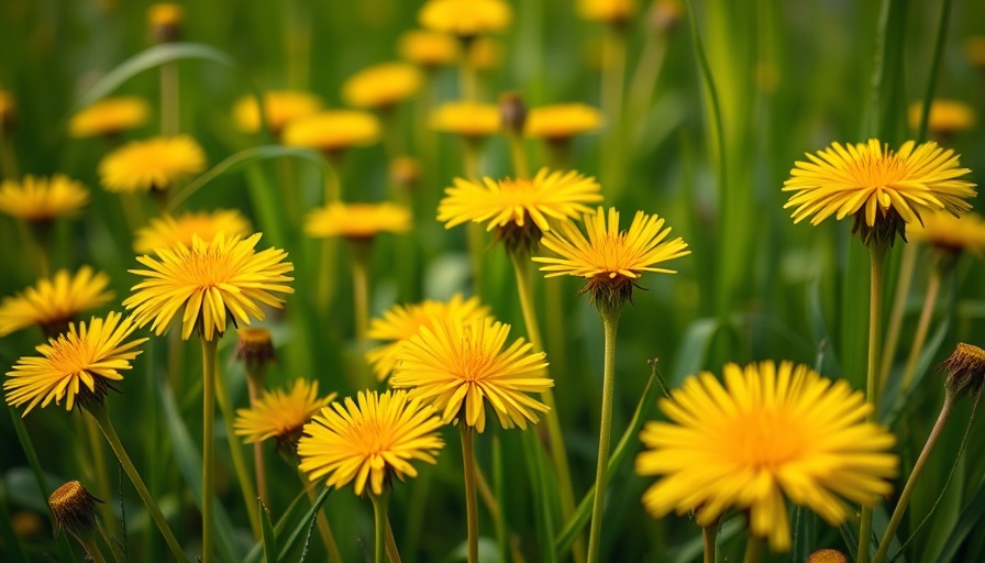 Vibrant dandelions in lush grass, Backyard Herbal Remedies scene.