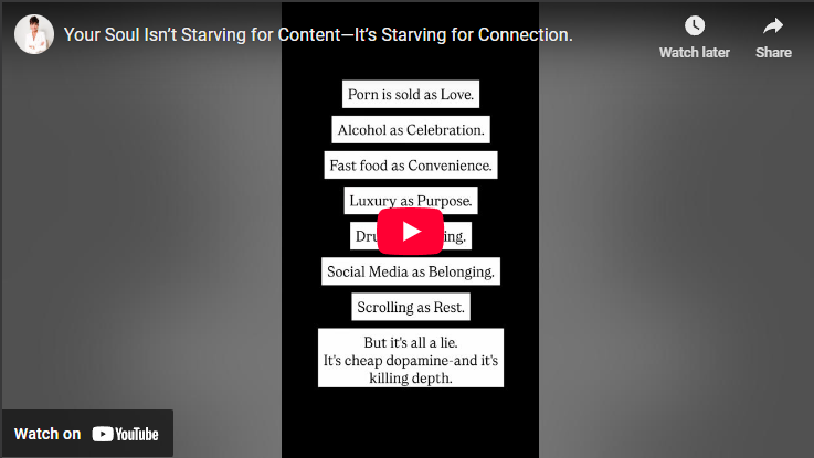Text blocks critiquing societal values on a black background.