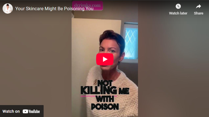 Middle-aged woman discussing toxic ingredients in skincare, indoor setting.