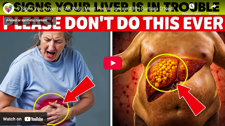 Warning Signs of Fatty Liver Disease: woman in discomfort, liver illustration.
