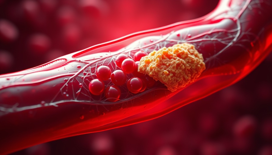 Animated illustration of blood cells in an artery showing cholesterol buildup effect.