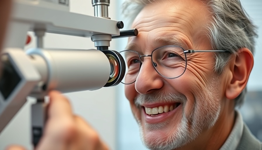 Older man receiving eye exam, illustrating latest advances in glaucoma treatment.