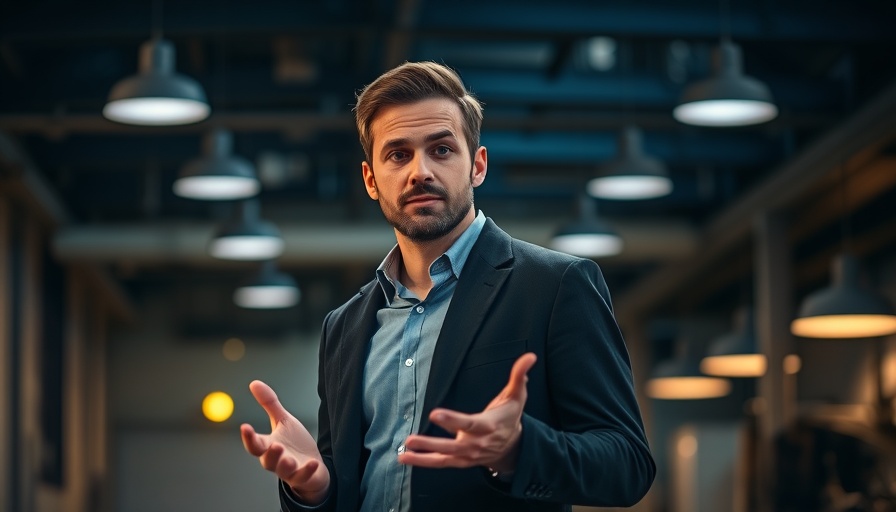 Confident man evolving beyond the norm in a modern industrial setting.