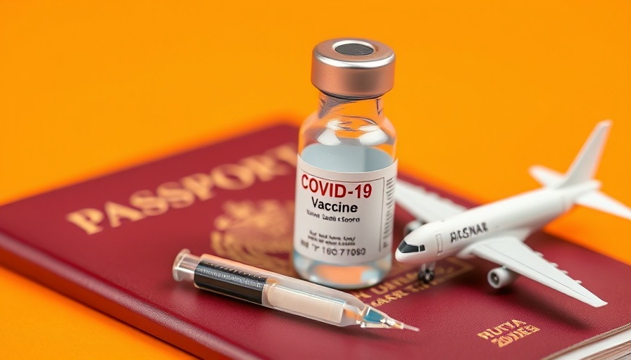 COVID vaccine vial on Japan passport with airplane model.