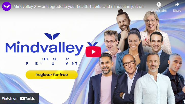 Mindvalley X diverse group in promotional poster, health habits mindset.