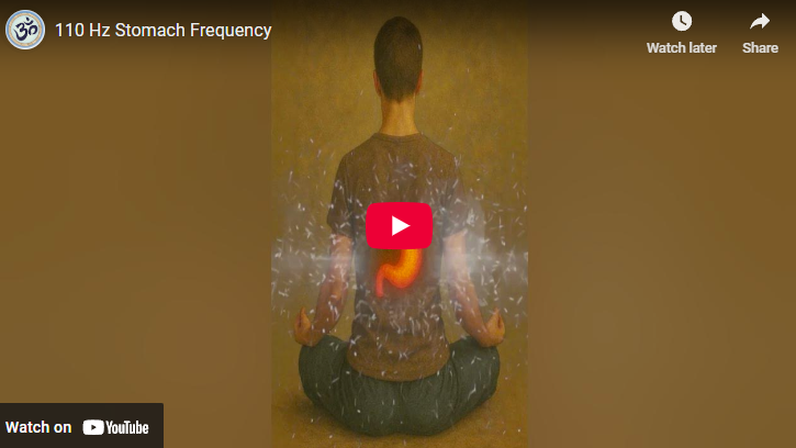 Meditative person visualizing 110 Hz stomach frequency.