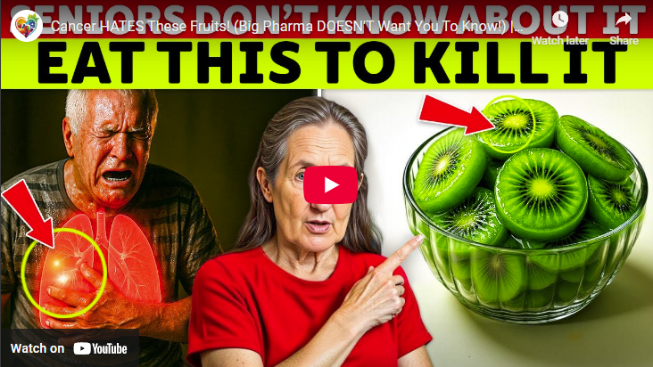 Older woman highlights kiwis as fruits that fight cancer.