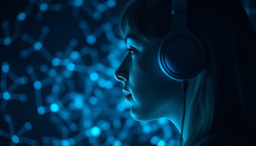 Healing Meditation Binaural Beat: Woman with headphones visualizing brain waves.
