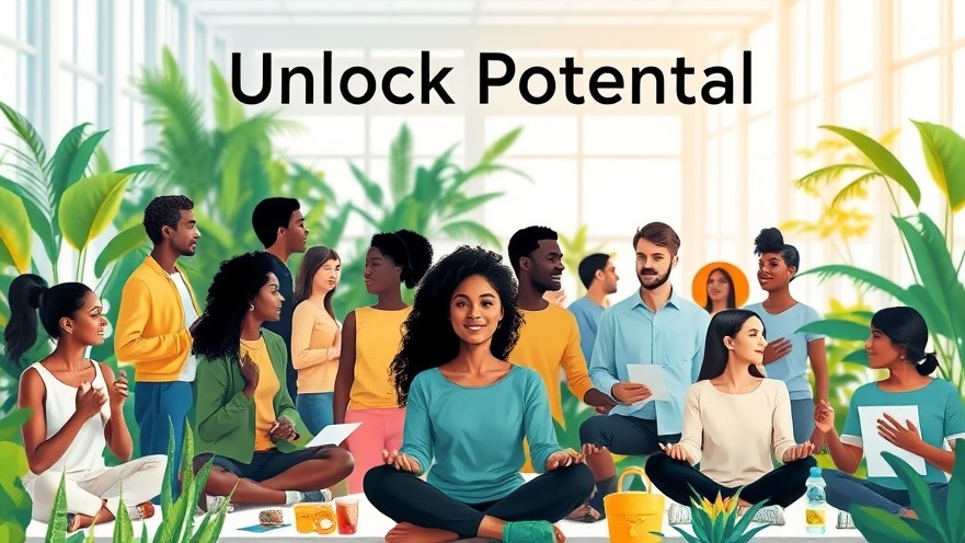 Diverse individuals thriving in personal growth activities within a vibrant, supportive environment.