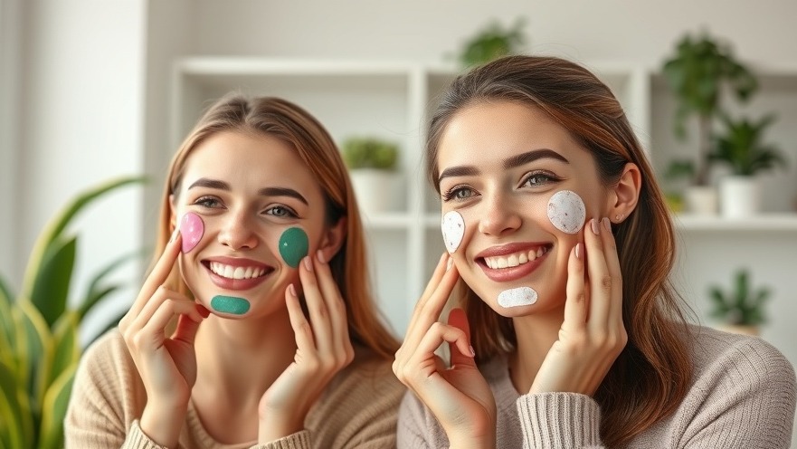 Two young women enjoying health trends with colorful under-eye patches in a modern room.