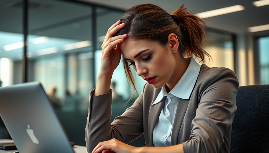 Woman showing burnout symptoms at work in office environment