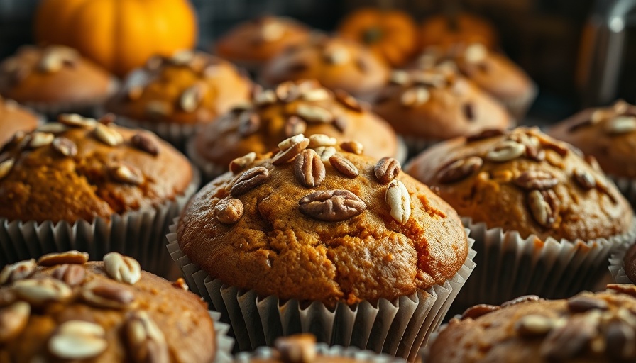 Delicious pumpkin morning glory muffins recipe topped with nuts and seeds.