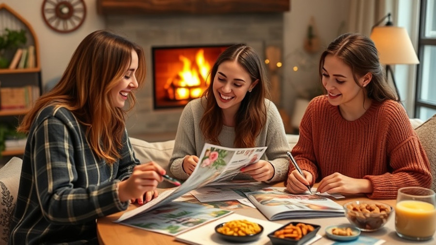 Women crafting vision boards together at home, cozy atmosphere.