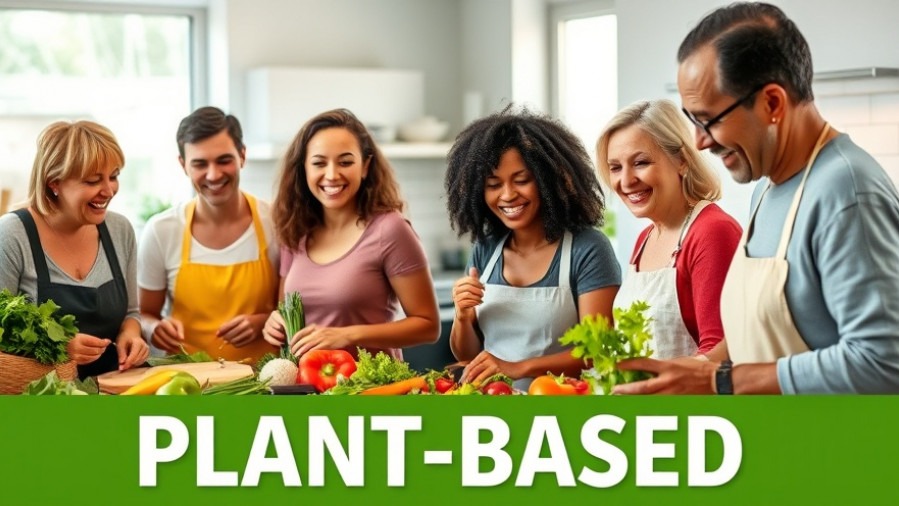 Joyful diverse adults preparing colorful vegetables for a whole food plant-based diet.