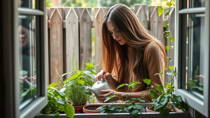 Young woman nurturing her urban gardening project with indoor herbs.