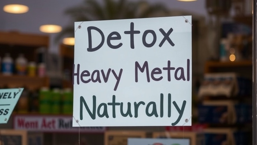 Store sign promoting detox heavy metals naturally to reduce health risks of heavy metals.