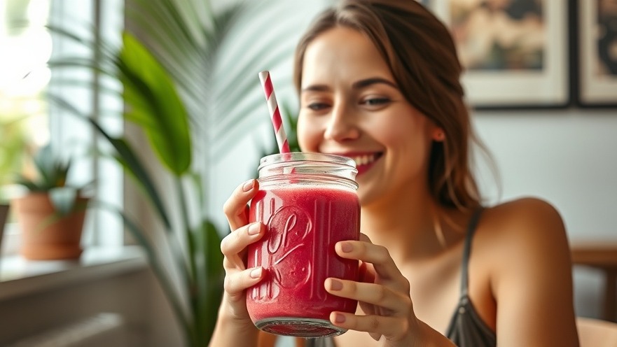 A woman enjoying a vibrant pink smoothie, embodying beauty tips and wellness trends.