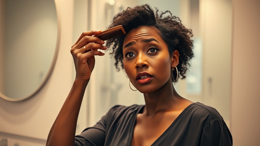 Middle-aged Black woman concerned about hair thinning, exploring biotin benefits for hair health.