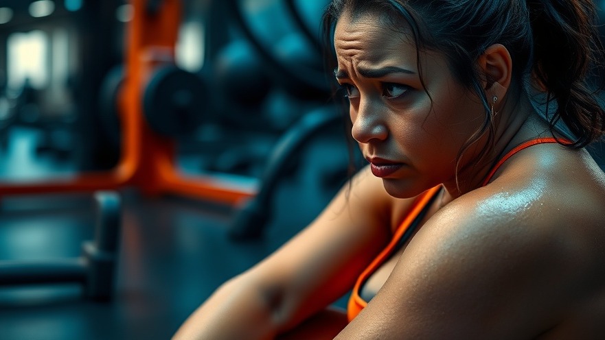 Contemplative woman on gym floor exploring metabolic and emotional well-being.
