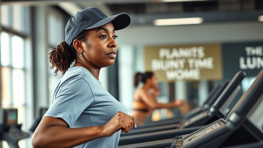 Middle-aged Black woman on a treadmill, embodying healthy lifestyle transformation.