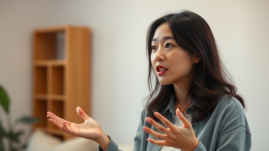 Casual Asian woman discussing intuitive eating in a calming indoor setting.