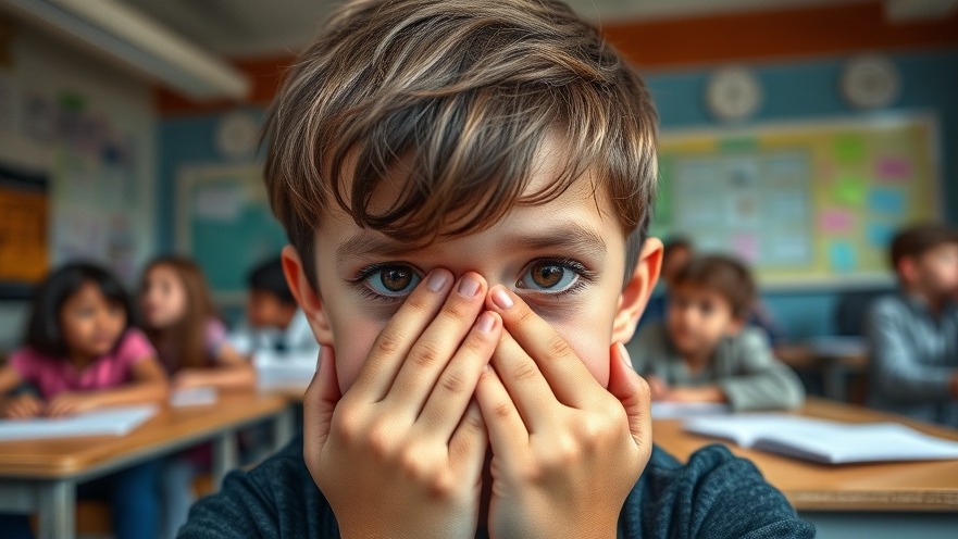 Concerned child in classroom highlighting the impact of heavy metals on cognitive health.