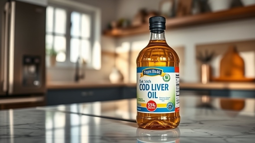 Bottle of cod liver oil highlighting omega-3 fatty acids benefits in a serene kitchen.