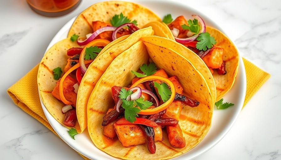 BBQ salmon tacos with vibrant ingredients on a plate.