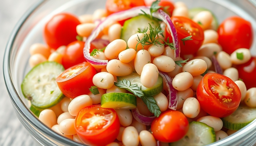 Vibrant dill pickle white bean salad with colorful fresh vegetables.