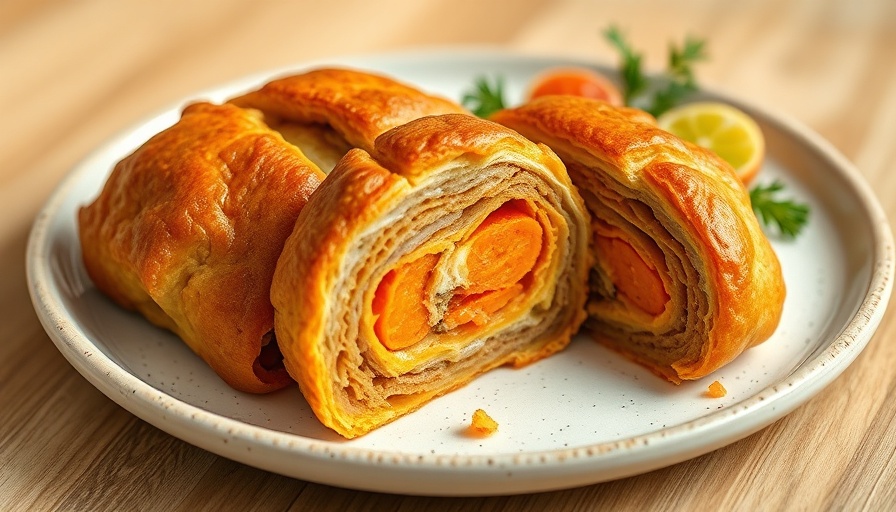 Vegan Wellington Recipe: Sliced Wellington with carrots on a plate.