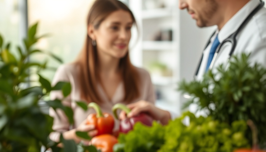 Why your body holds on to fat: patient consulting doctor, veggies in focus