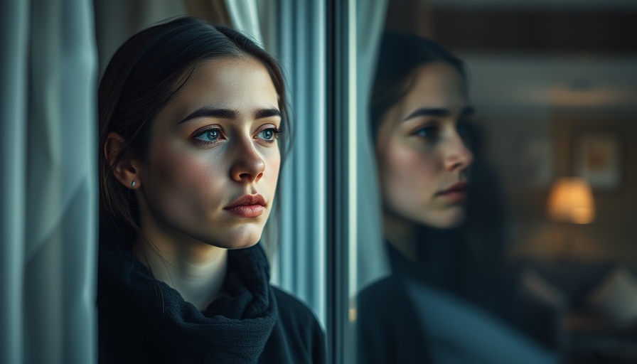Feeling sad for no reason - young woman gazing out a window tearfully.
