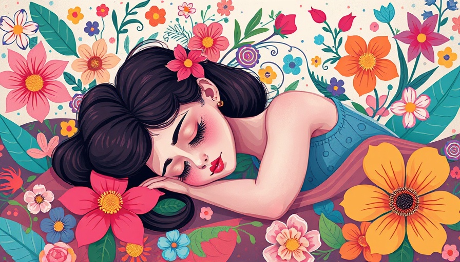 Artistic illustration of a woman sleeping in a floral setting, sleepmaxxing benefits.