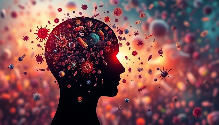 Abstract depiction of COVID-19 long-term health effects with microbes.