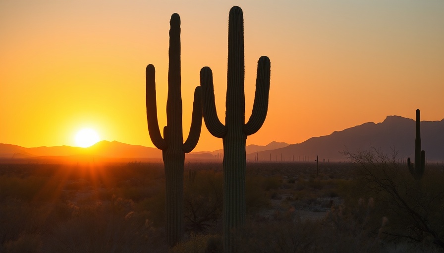 Scenic sunset view highlighting cactus and landscape, perfect for Wellness Retreats in Arizona.