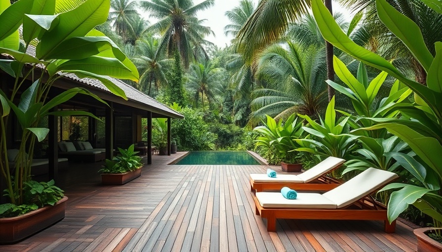 Tropical wellness resort lush jungle scene